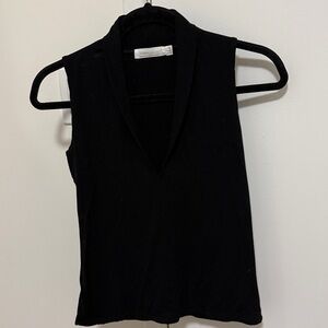 Zara Basic Black Knit Sleeveless Top with Collared V Neckline. Size Medium.